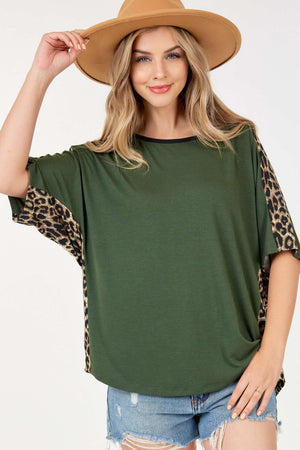Knit Top with Animal Print Contrast