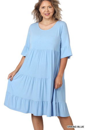 Curvy - Tiered Dress with Ruffle Sleeves