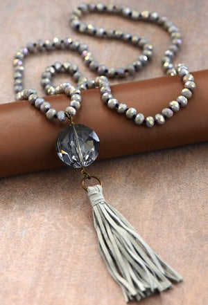 Crystal Beaded Necklace with Tassel