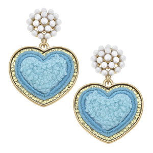 Cluster Pearl & Glitter Heart Earrings