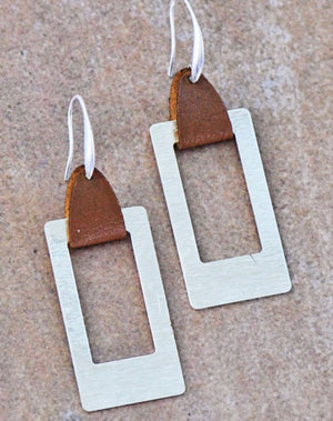 Metal Earrings with Leather Accent