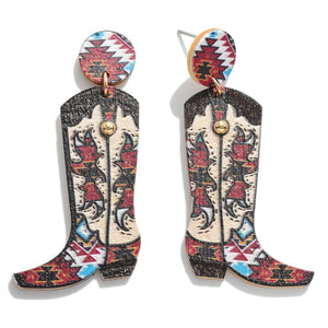 Wooden Cowboy Boot Earrings