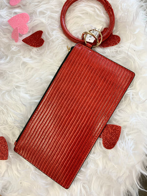 Red Faux Leather Zippered Wallet w/ Keyring