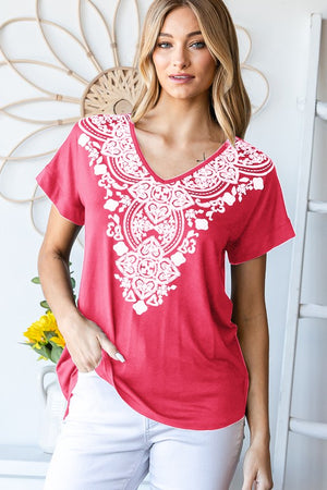 Embroidered Damask Print Top