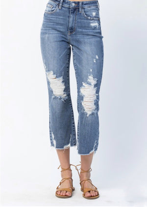Judy Blue Cropped Distressed Jeans