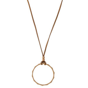 Long Faux Leather  Bamboo Ring Necklace