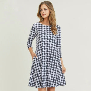 Houndstooth Print Dress with Pockets