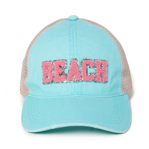 Glitter Chenille Beach Patch Baseball Trucker Hat
