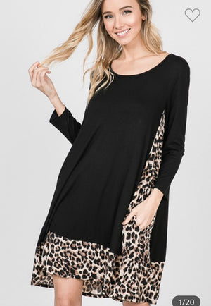 Leopard Contrast Fit and Flare Dress