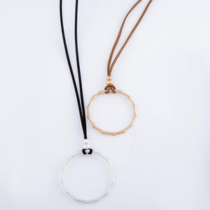 Long Faux Leather  Bamboo Ring Necklace