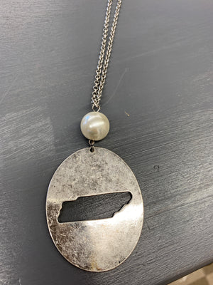 State of TN Burnished Silver Necklace